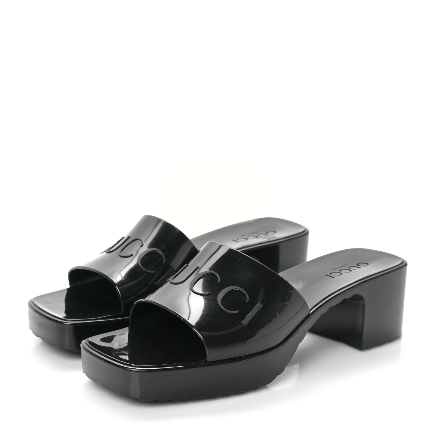 Gucci Rubber Gucci Logo Womens Platform 20/60mm Slide Sandals 38 Black 3 of 7