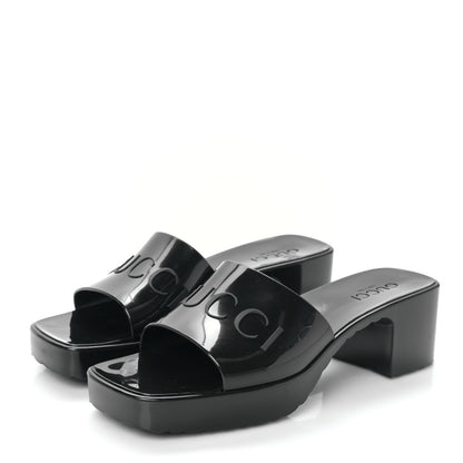 Gucci Rubber Gucci Logo Womens Platform 20/60mm Slide Sandals 38 Black 3 of 7