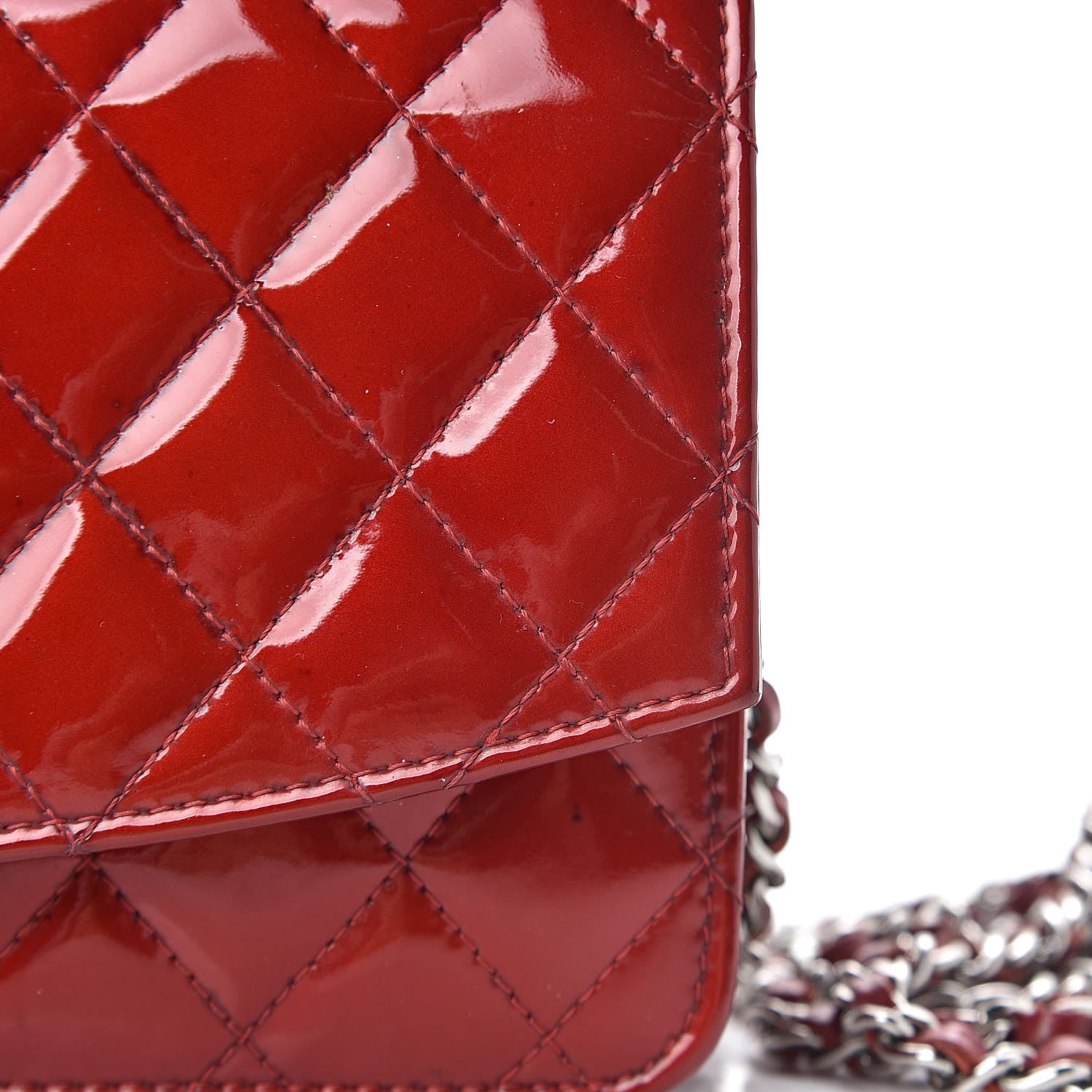 Chanel Patent Quilted Brilliant Wallet On Chain WOC Red 17 of 20