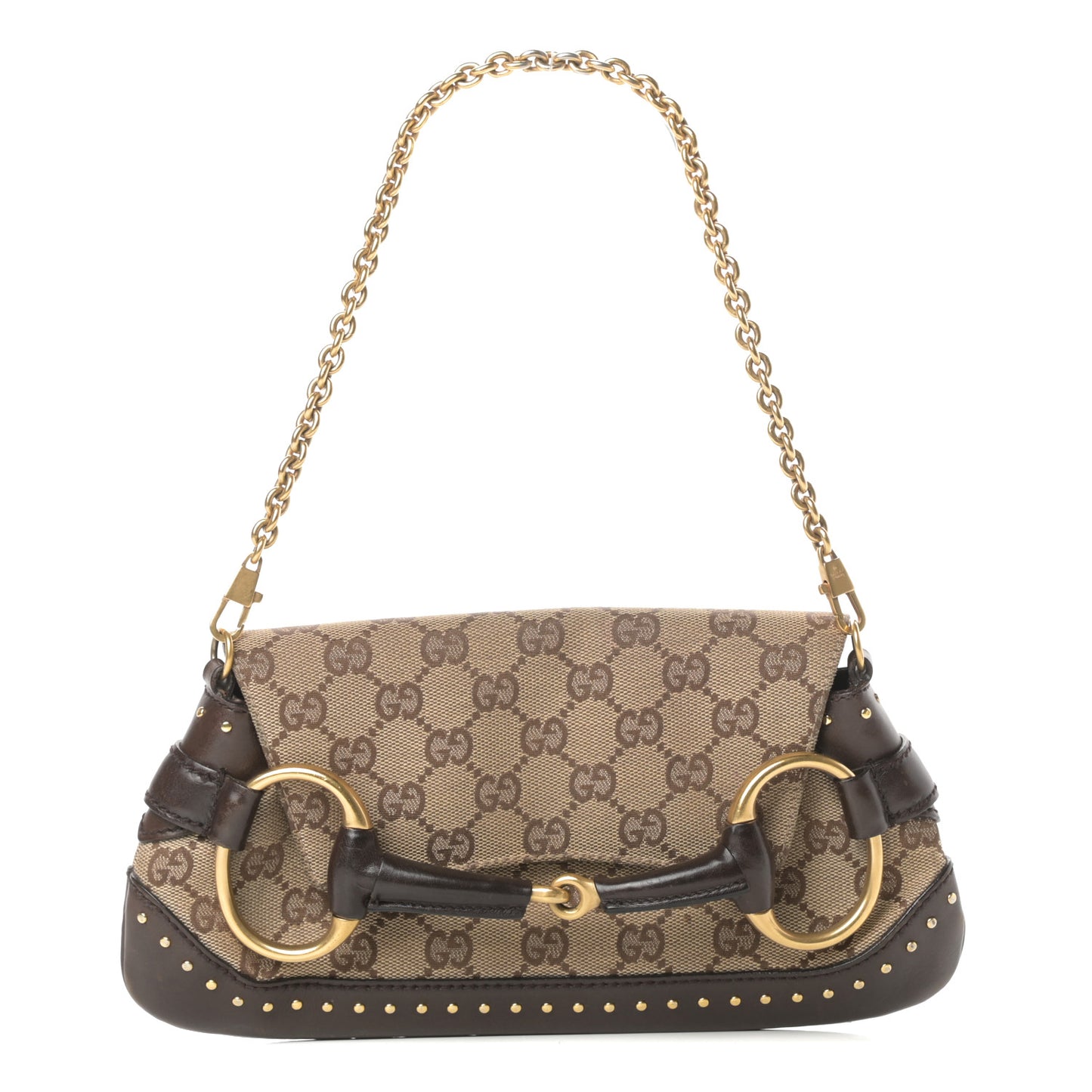 Monogram Studded Horsebit Clutch Dark Brown