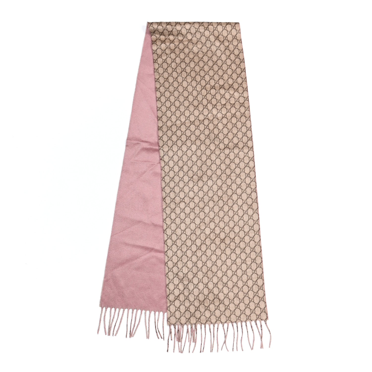 Gucci Cashmere Monogram Fringe Scarf Beige Pink 2 of 5