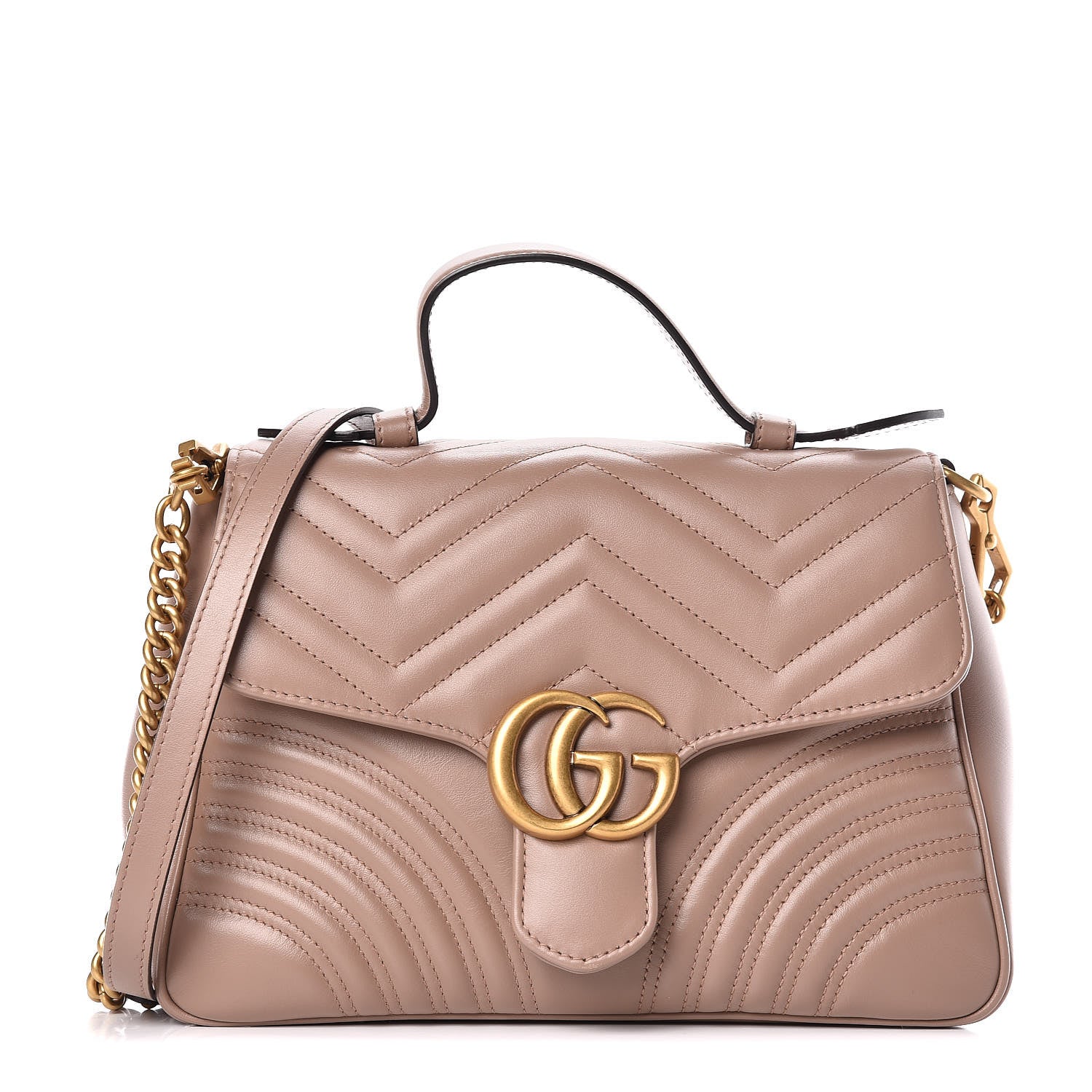Gucci Calfskin Matelasse Small GG Marmont Top Handle Shoulder Bag Porcelain Rose 1 of 11