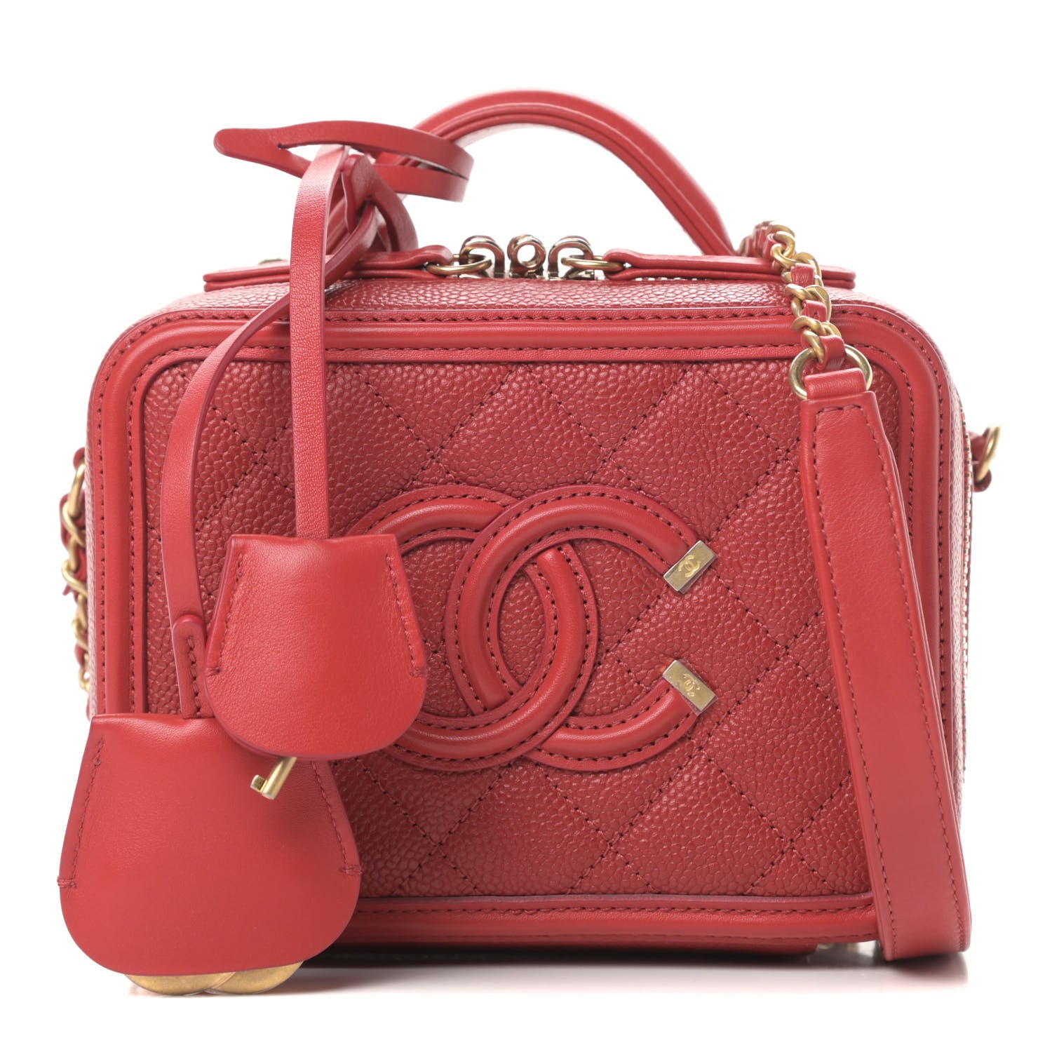 Chanel Caviar Quilted Small CC Filigree Vanity Case Red 1 of 13