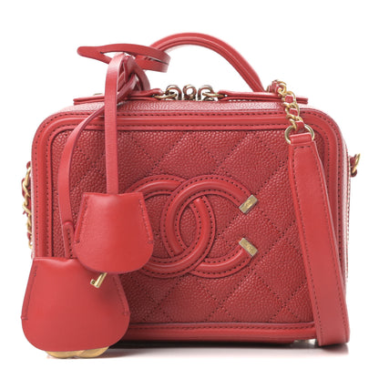 Chanel Caviar Quilted Small CC Filigree Vanity Case Red 1 of 13