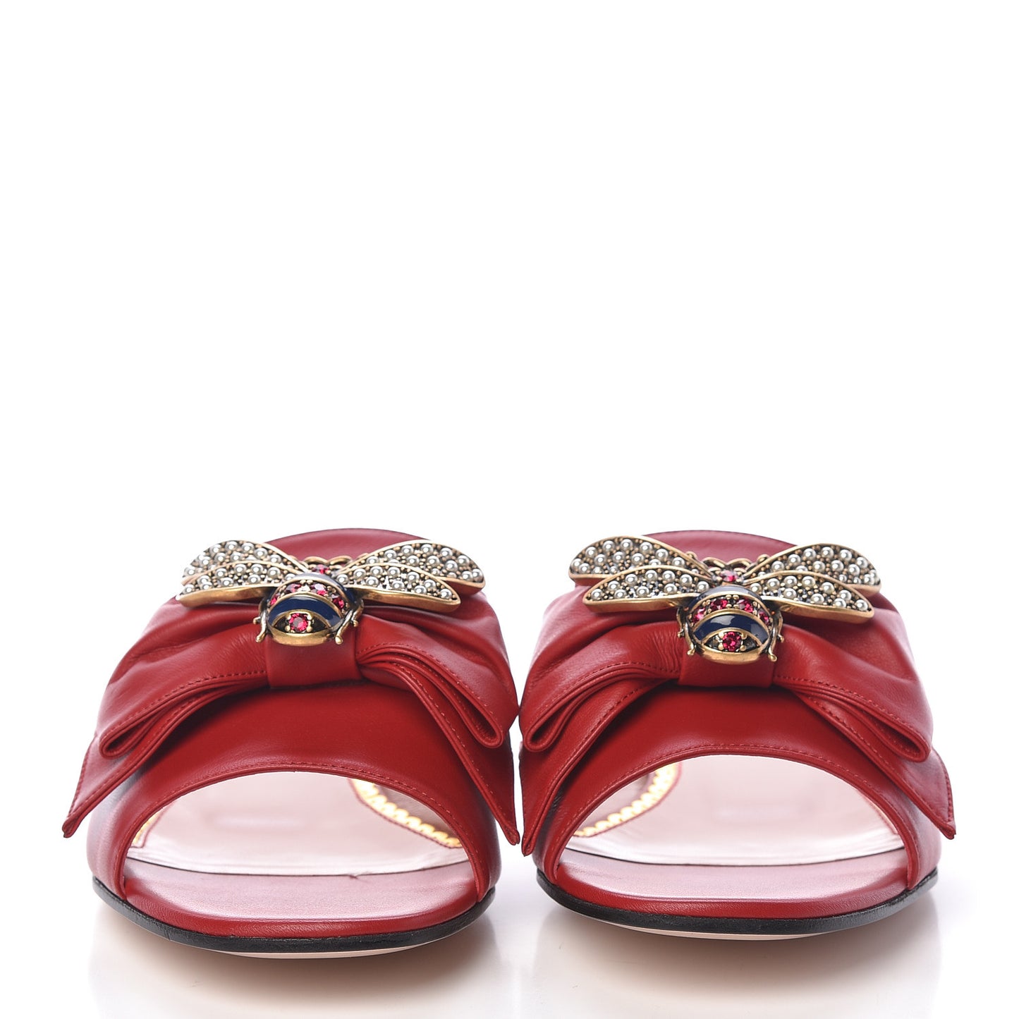 Nappa Queen Margaret Flat Slide Sandals 37.5 Hibiscus Red