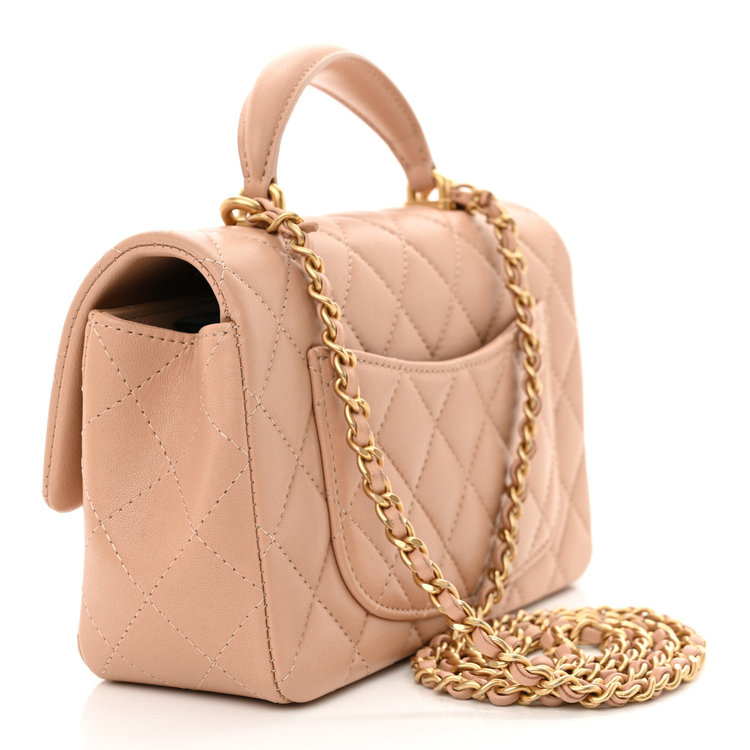 Chanel Lambskin Quilted Mini Top Handle Rectangular Flap Beige 3 of 10