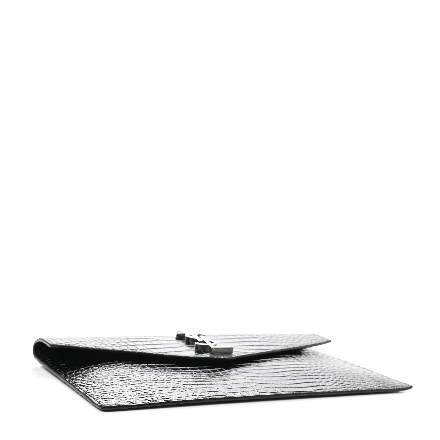 Saint Laurent Calfskin Crocodile Embossed Uptown Monogram Pouch Black 5 of 7