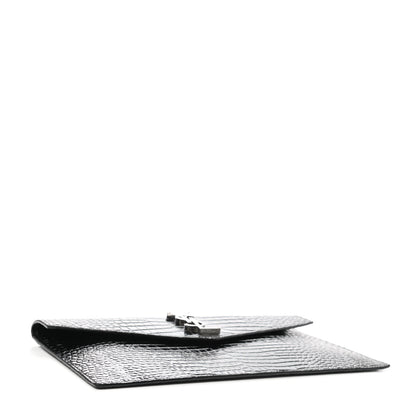 Saint Laurent Calfskin Crocodile Embossed Uptown Monogram Pouch Black 5 of 7