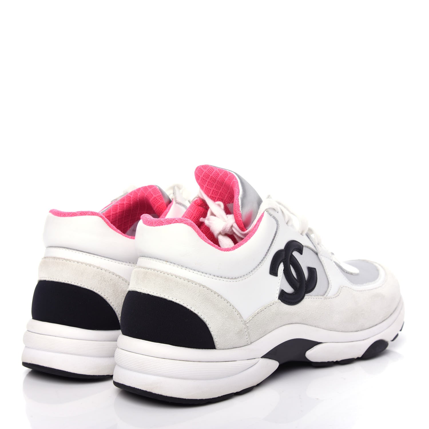 Chanel Calfskin Fabric Sneakers 38 White Silver Fluo Pink 4 of 10