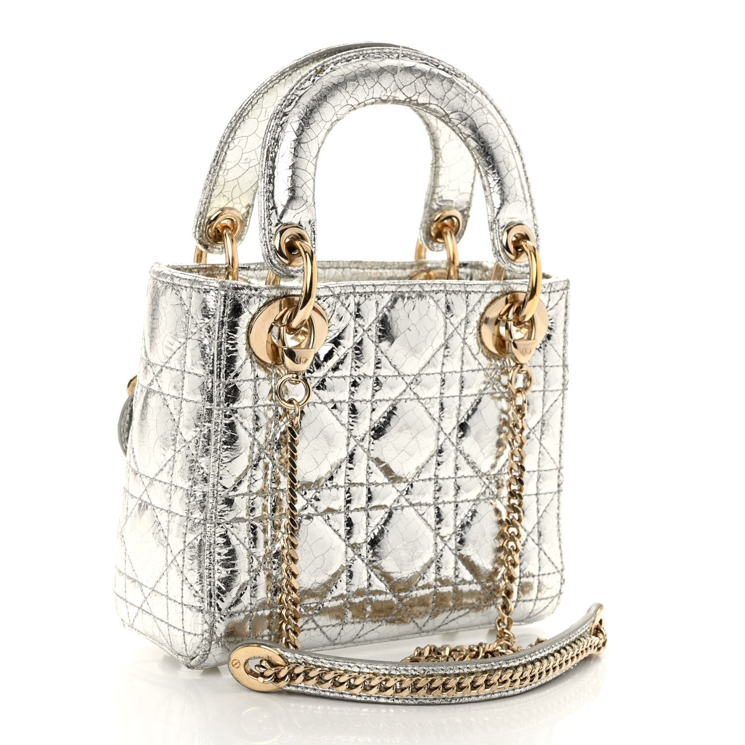 Christian Dior Metallic Crinkled Cannage Micro Lady Dior Silver 3 of 11