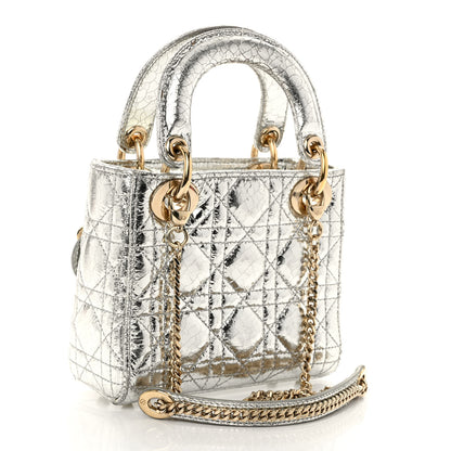 Christian Dior Metallic Crinkled Cannage Micro Lady Dior Silver 3 of 11