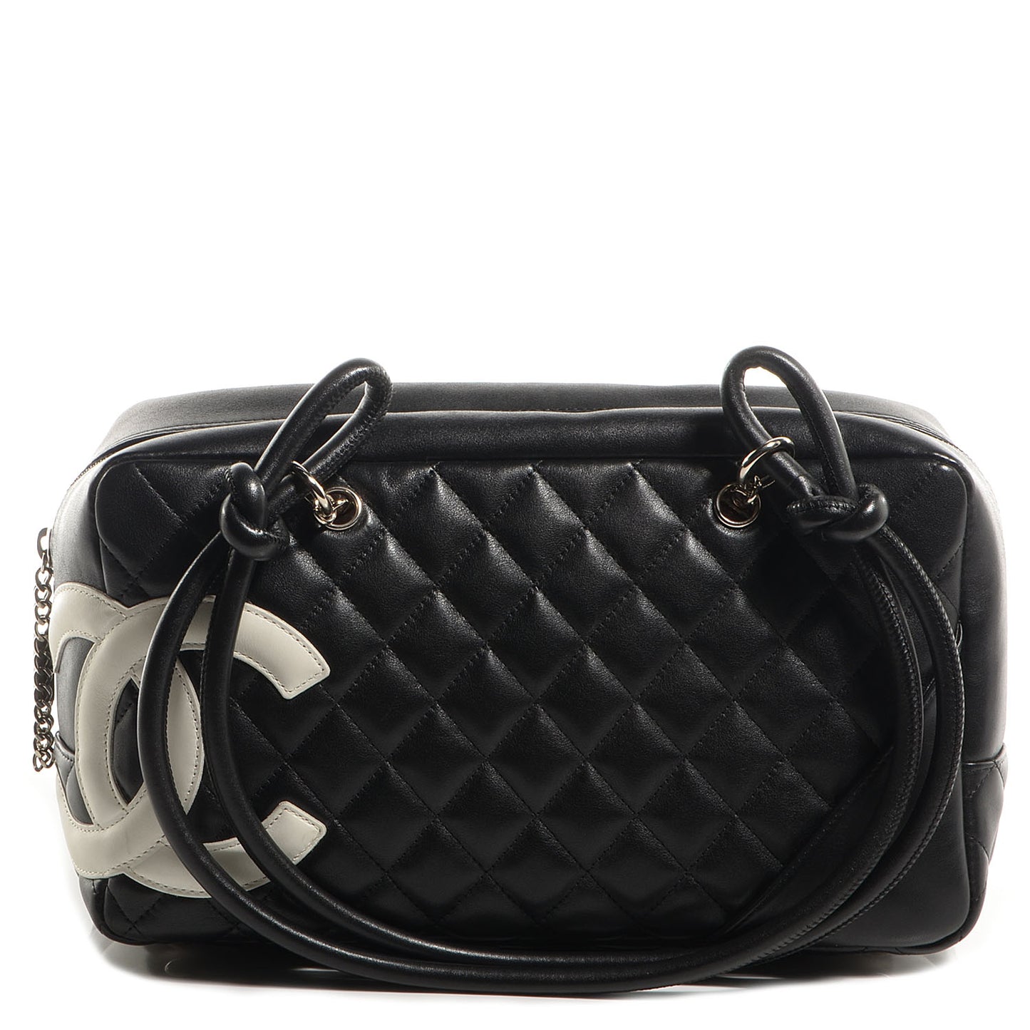 Calfskin Quilted Large Cambon Bowler Black White
