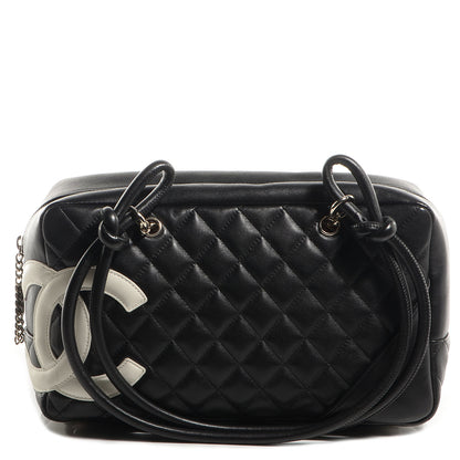 Chanel Calfskin Quilted Large Cambon Bowler Black White 1 of 7