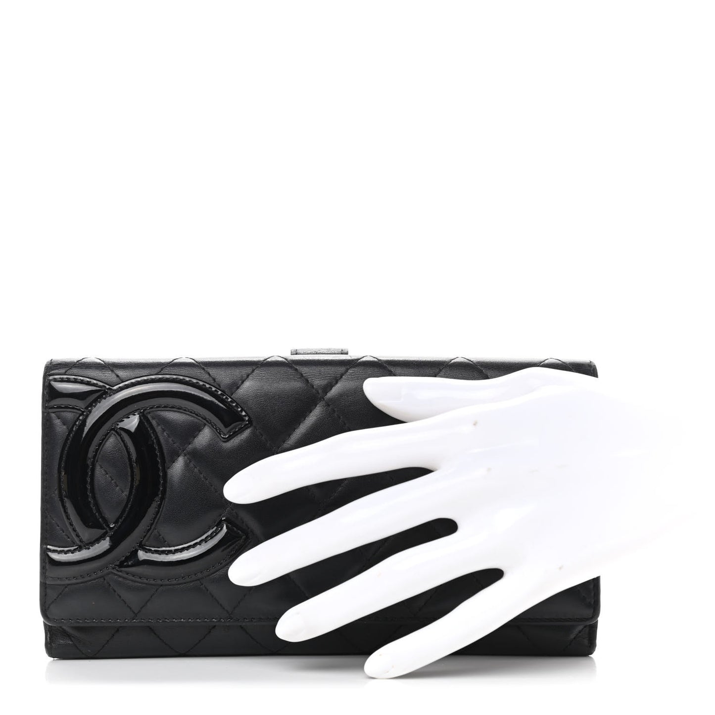 Calfskin Quilted Cambon Long Double Wallet Black