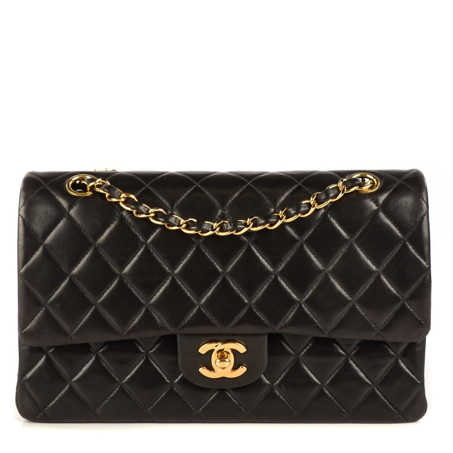 Lambskin Quilted Medium Double Flap Black
