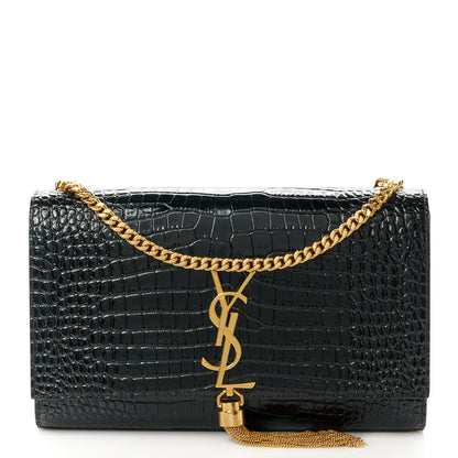 Saint Laurent Calfskin Crocodile Embossed Medium Classic Monogram Kate Tassel Satchel Black 1 of 12