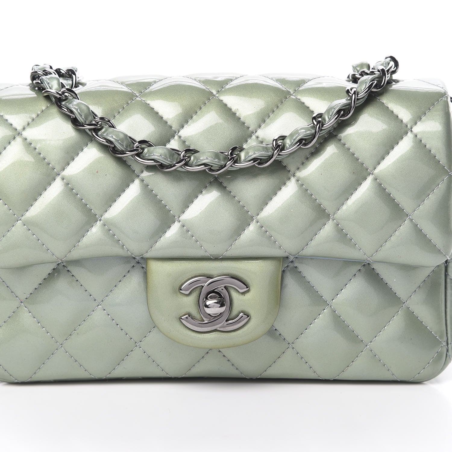 Chanel Patent Calfskin Quilted Mini Rectangular Flap Light Blue 8 of 15