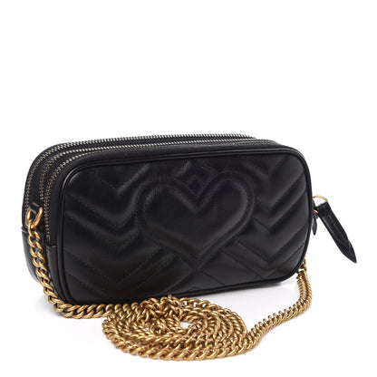 Gucci Calfskin Matelasse Mini GG Marmont Chain Crossbody Bag Black 3 of 13