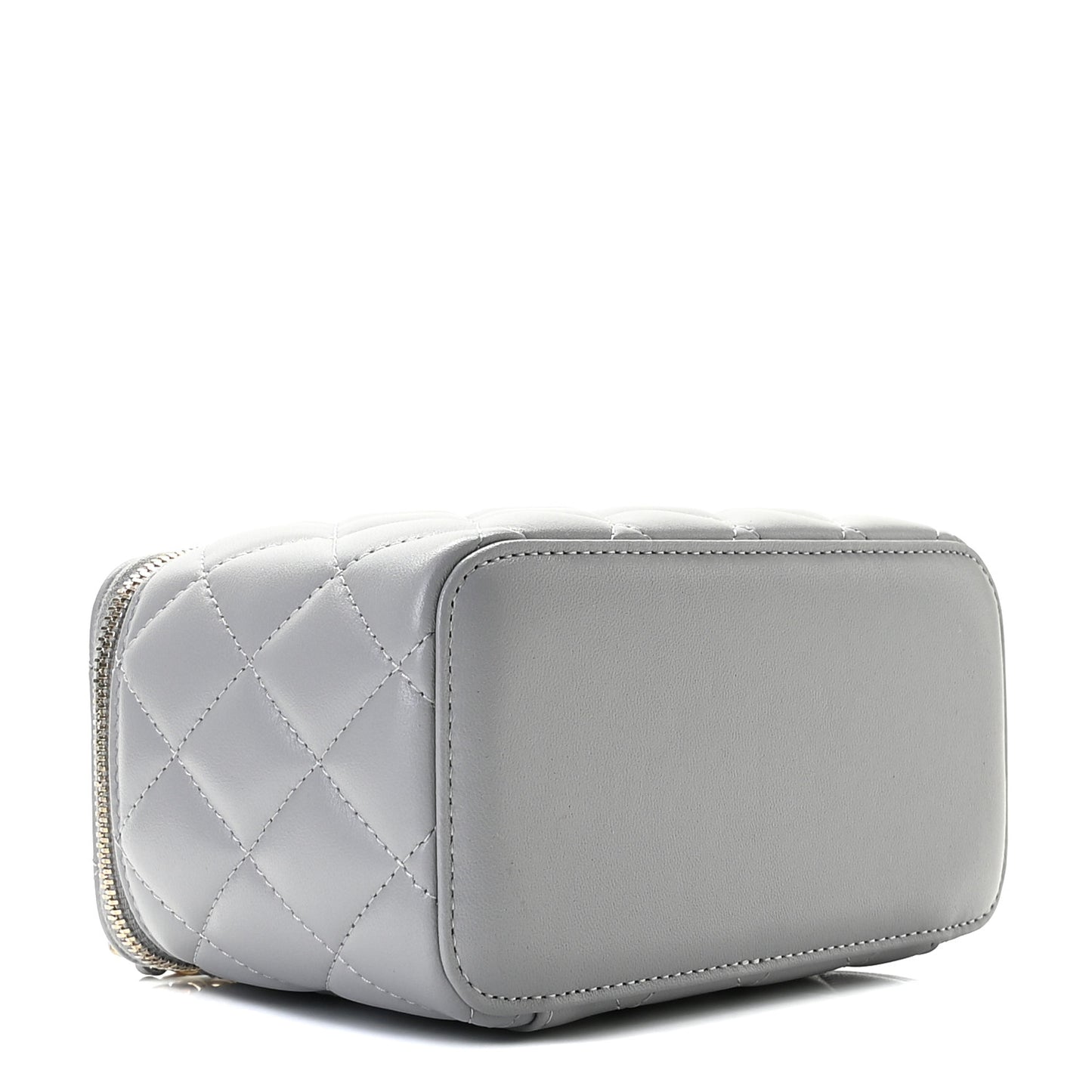 Lambskin Quilted Small Pearl Crush Vanity Case With Chain Grey