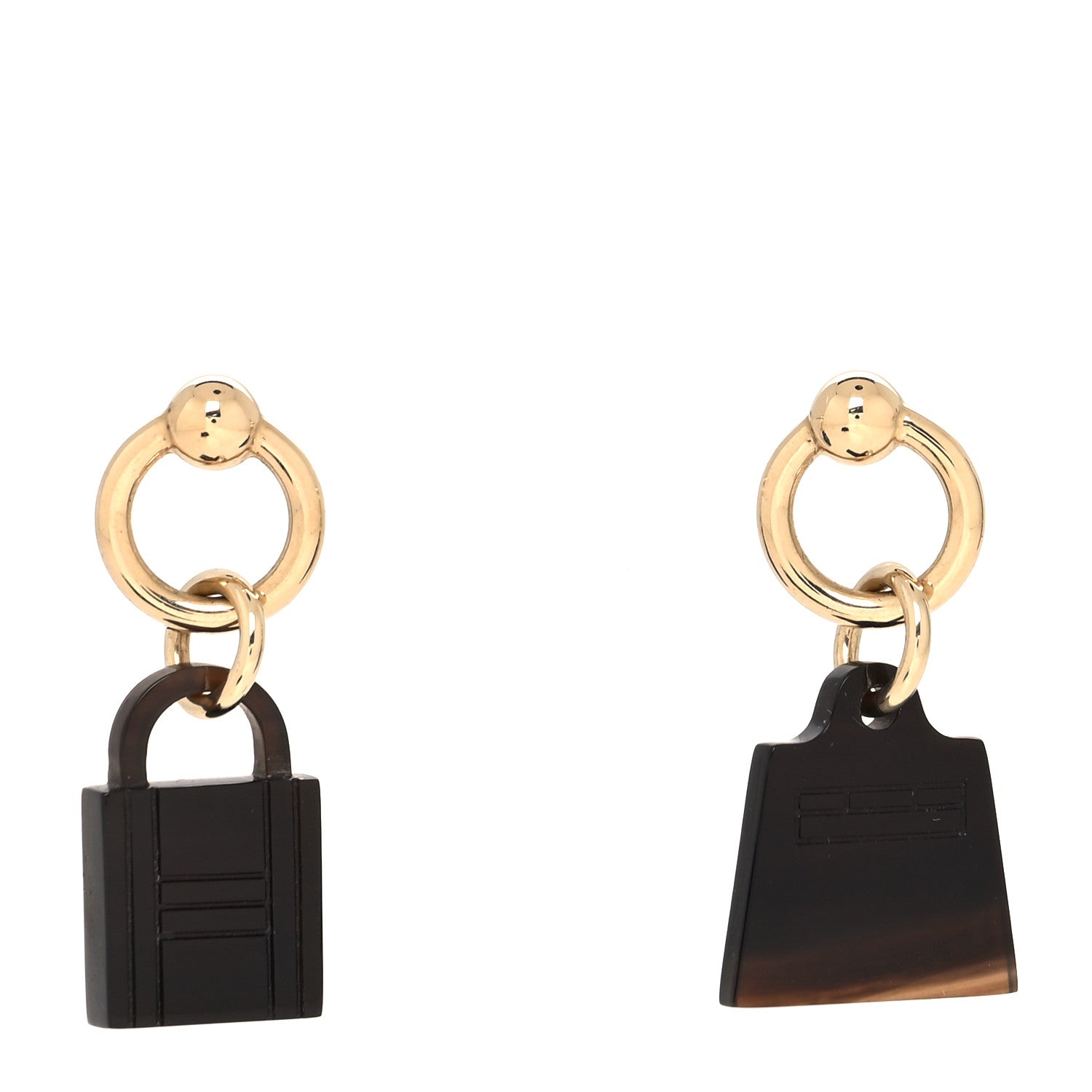 Hermes Permabrass Buffalo Horn Wood Amulette Kelly Bag Earrings 1 of 5