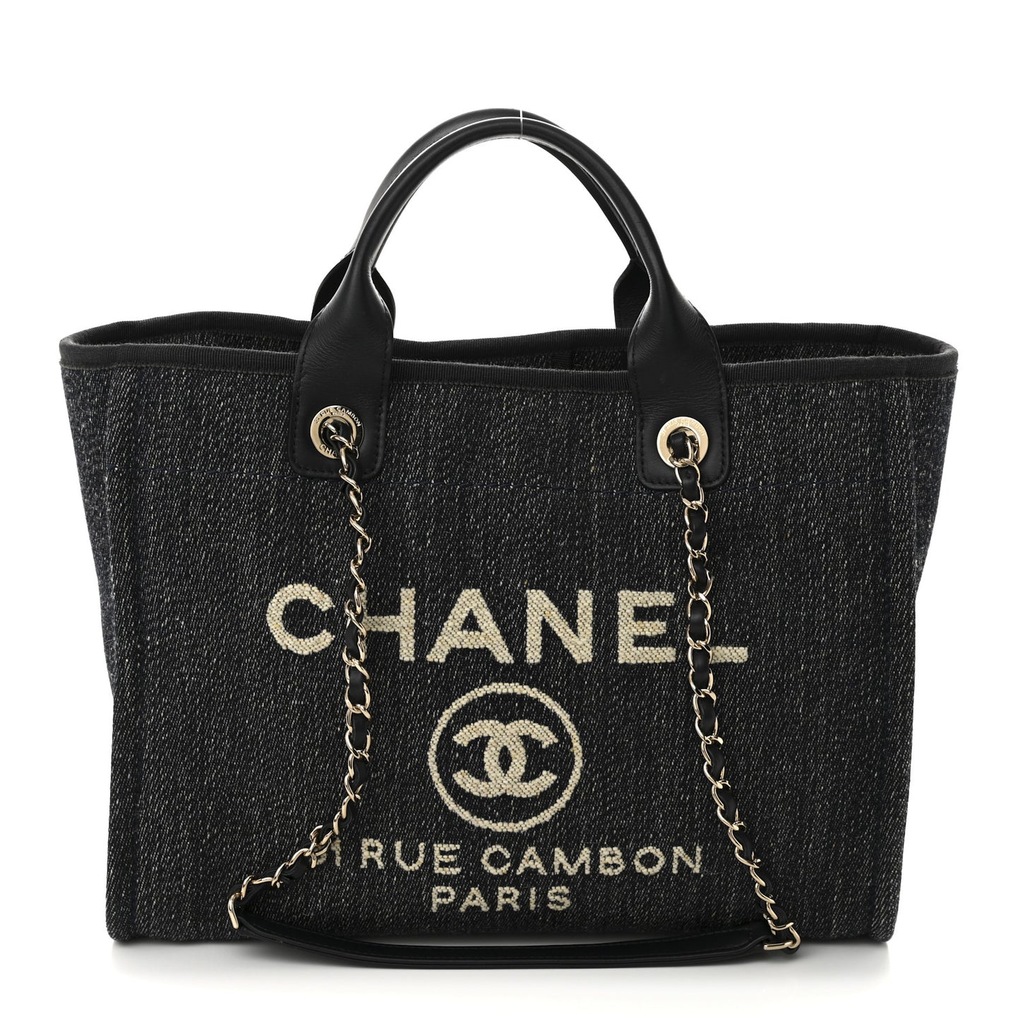 Denim Small Deauville Tote Dark Blue White
