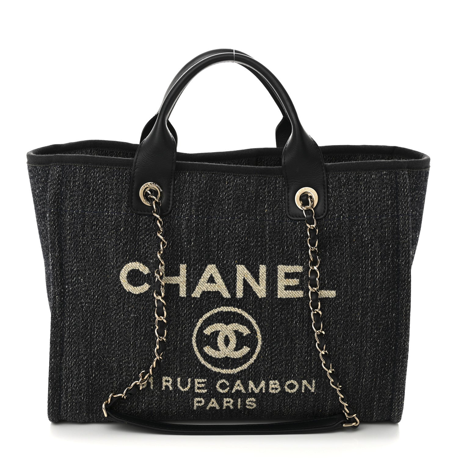 Chanel Denim Small Deauville Tote Dark Blue White 1 of 12