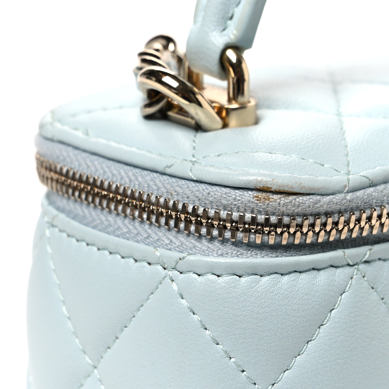 Chanel Lambskin Quilted Top Handle Mini Vanity Case With Chain Light Blue 12 of 12