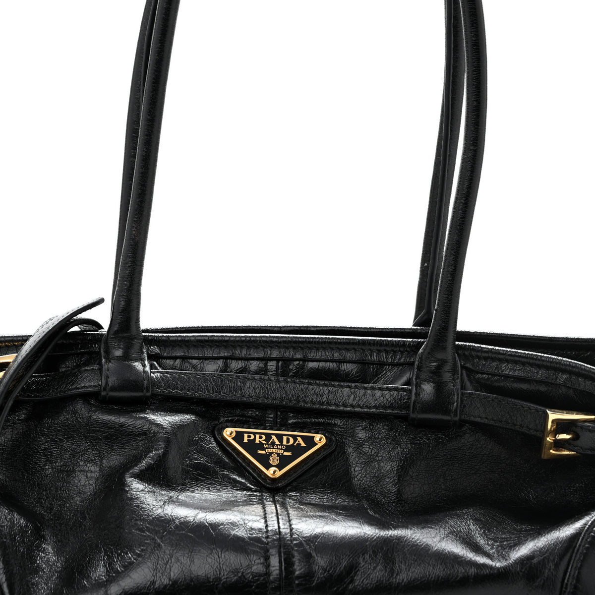 Prada Glossy Calfskin Triangle Medium Bonnie Shoulder Bag Black 7 of 15
