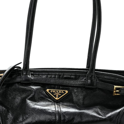 Prada Glossy Calfskin Triangle Medium Bonnie Shoulder Bag Black 7 of 15