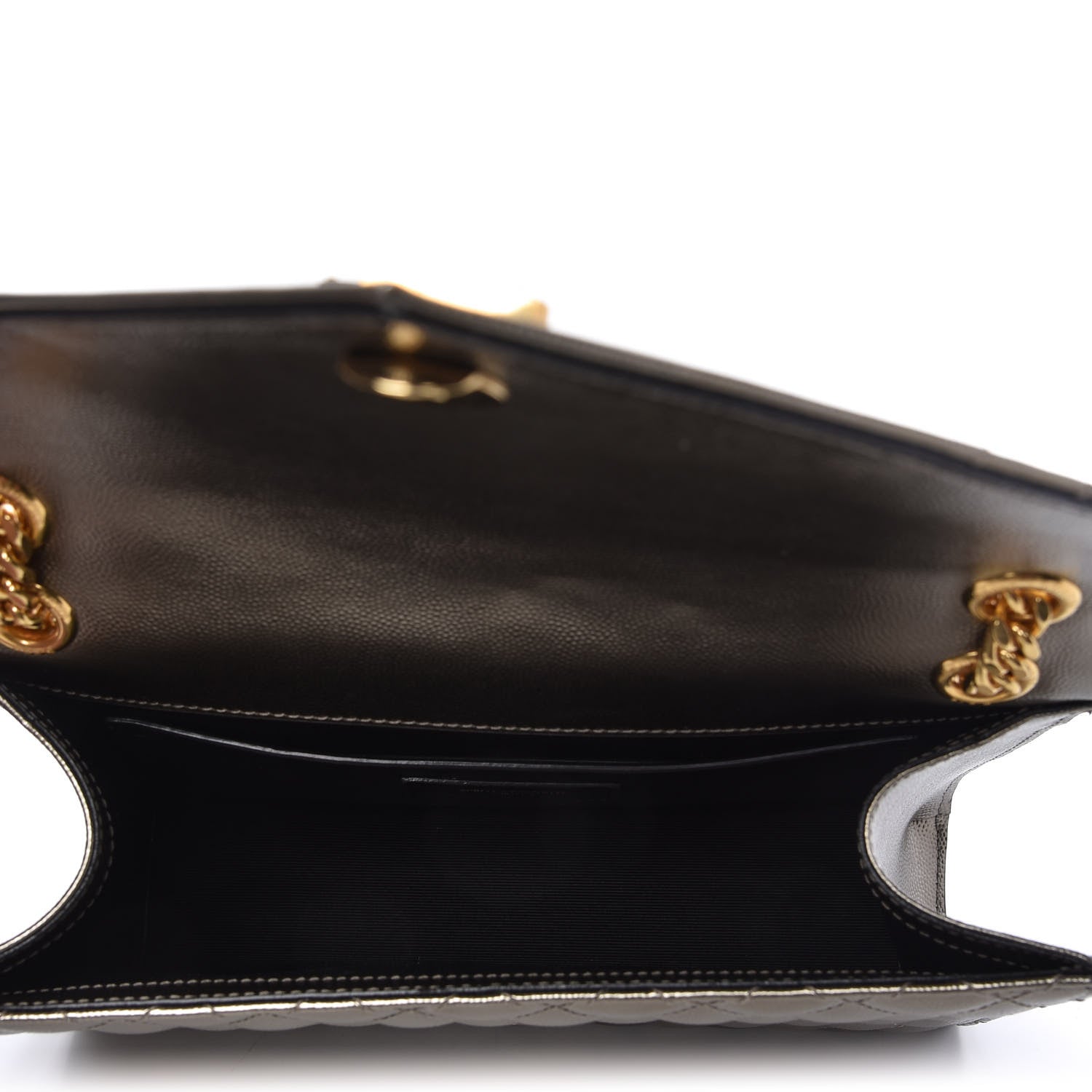 Saint Laurent Metallic Grain De Poudre Textured Mixed Matelasse Triquilt Medium Monogram Satchel Piombo 6 of 10