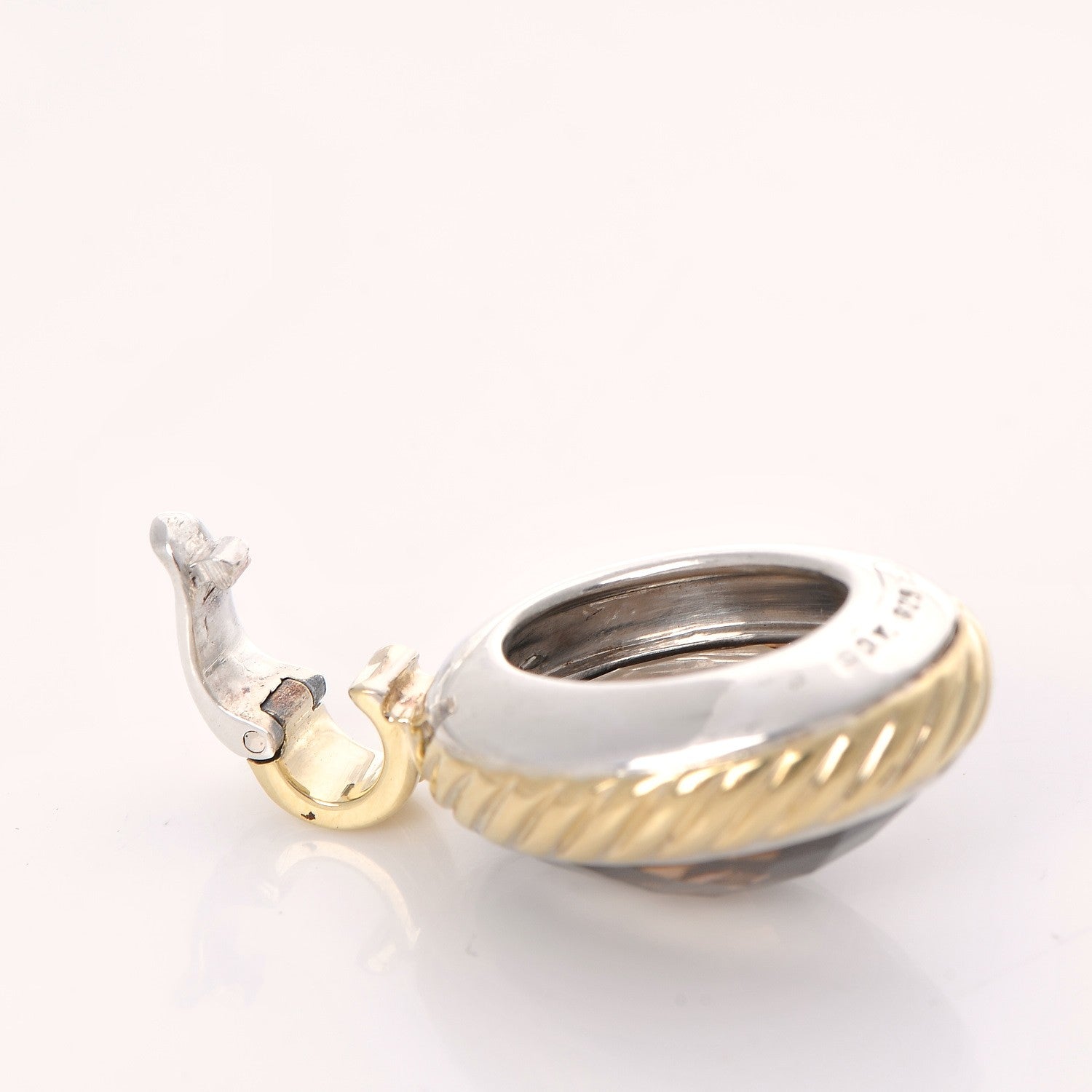 David Yurman Sterling Silver 18K Yellow Gold Smoky Quartz 18mm Oval Enhancer Pendant 4 of 4