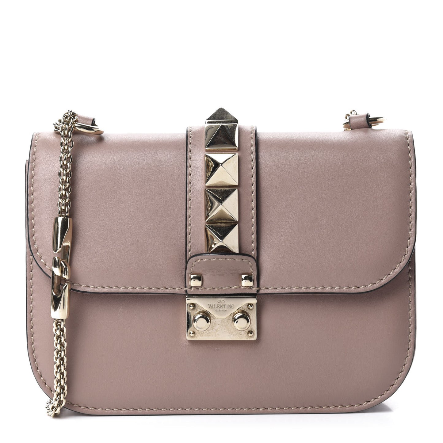 Vitello Small Glam Lock Rockstud Flap Poudre