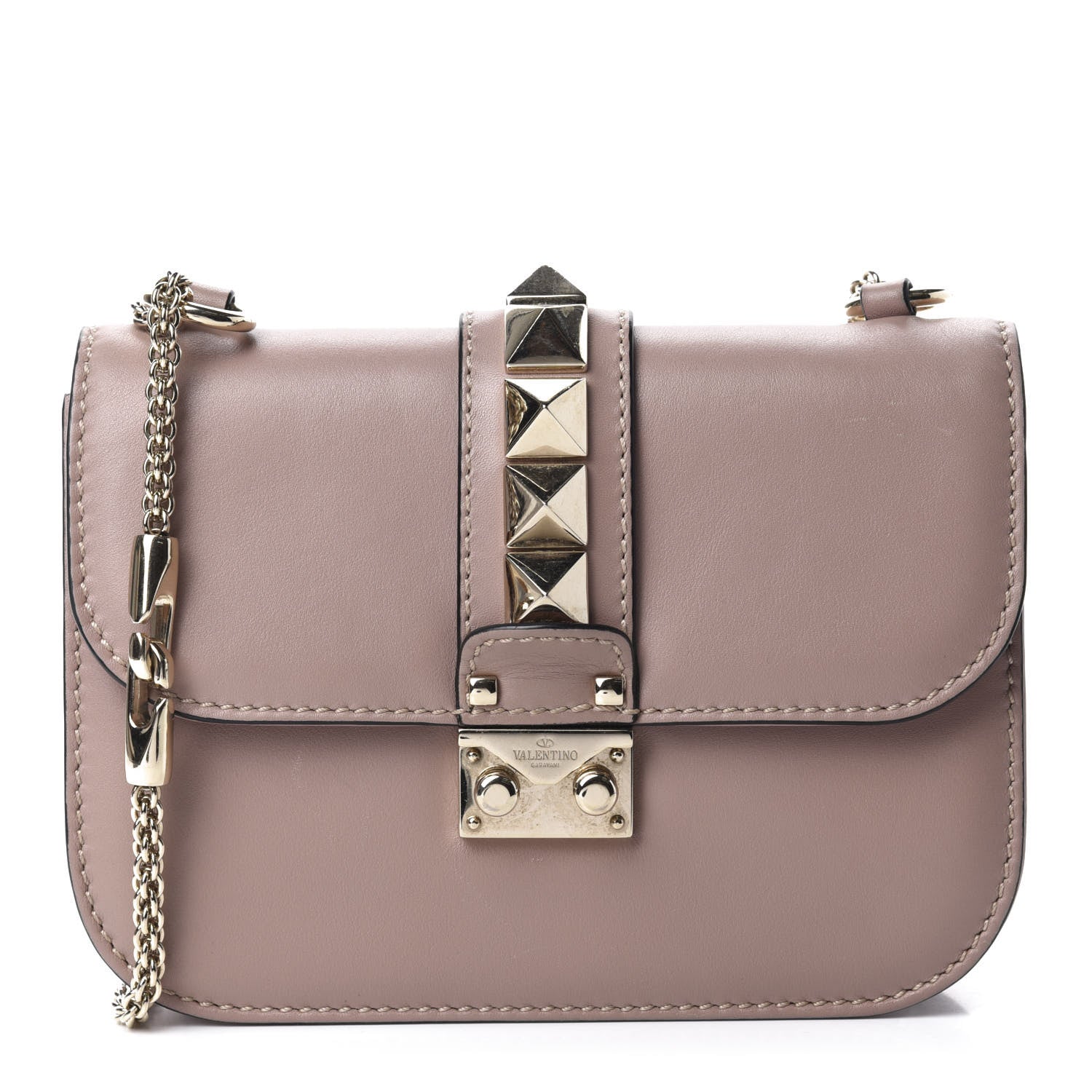 Valentino Garavani Vitello Small Glam Lock Rockstud Flap Poudre 1 of 14