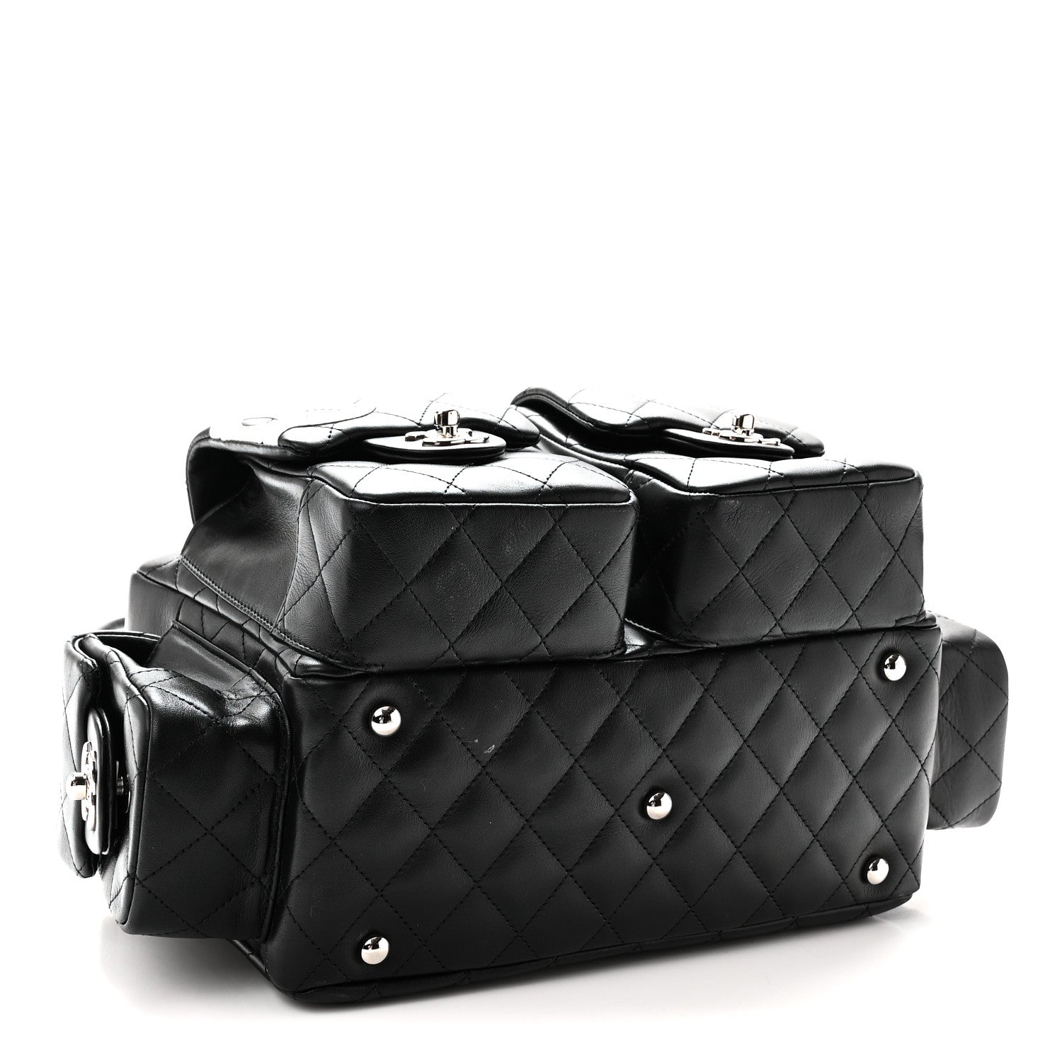 Chanel Calfskin Quilted Small Cambon Multipocket Reporter Black White 4 of 10