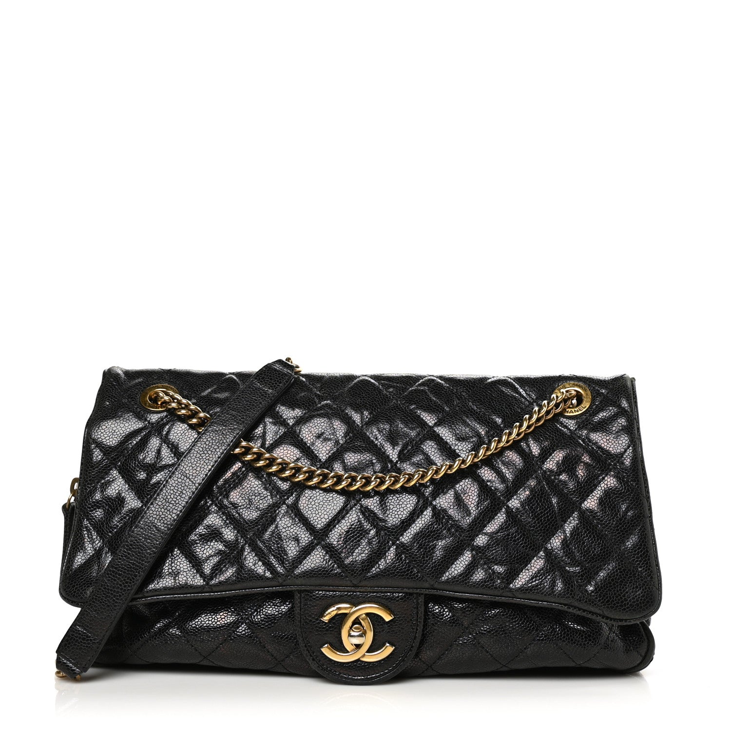 Chanel Crumpled Grained Calfskin Quilted Large Shiva Flap Black 1 of 11