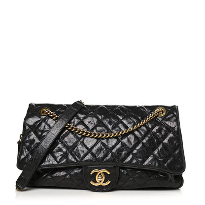 Chanel Crumpled Grained Calfskin Quilted Large Shiva Flap Black 1 of 11