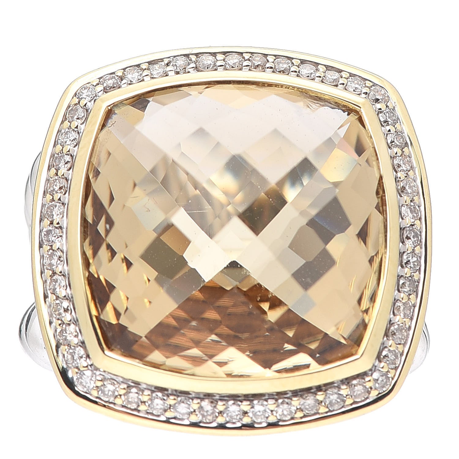 David Yurman Sterling Silver 18K Yellow Gold Diamond Champagne Citrine 17mm Albion Ring 52 6 1 of 5
