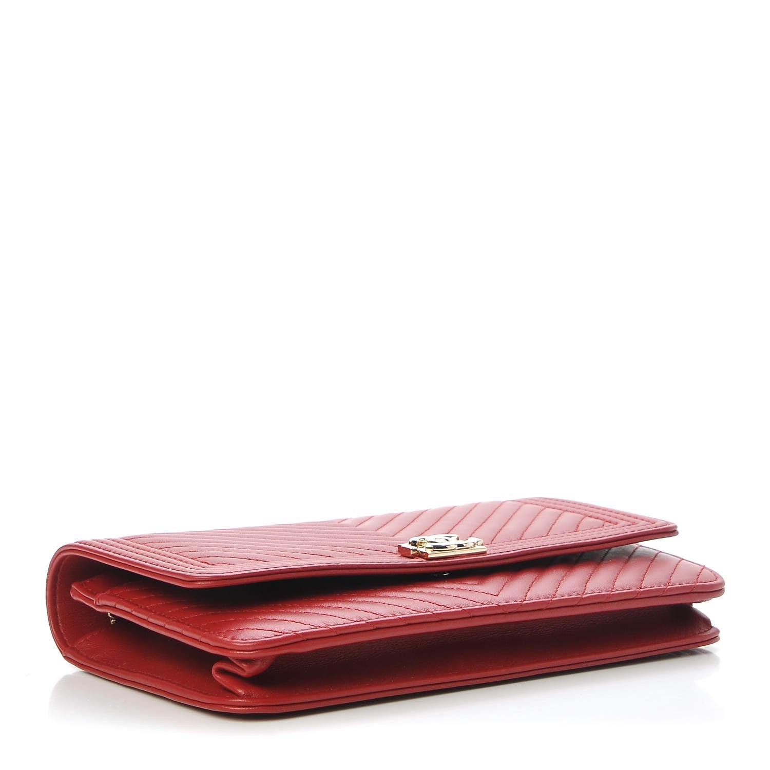 Chanel Calfskin Chevron Quilted Boy Wallet On Chain WOC Red 4 of 9