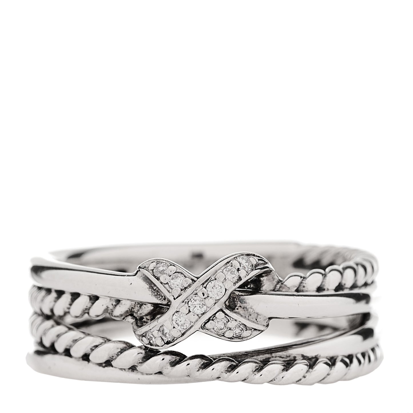 Sterling Silver Diamond X Crossover Ring 52 6