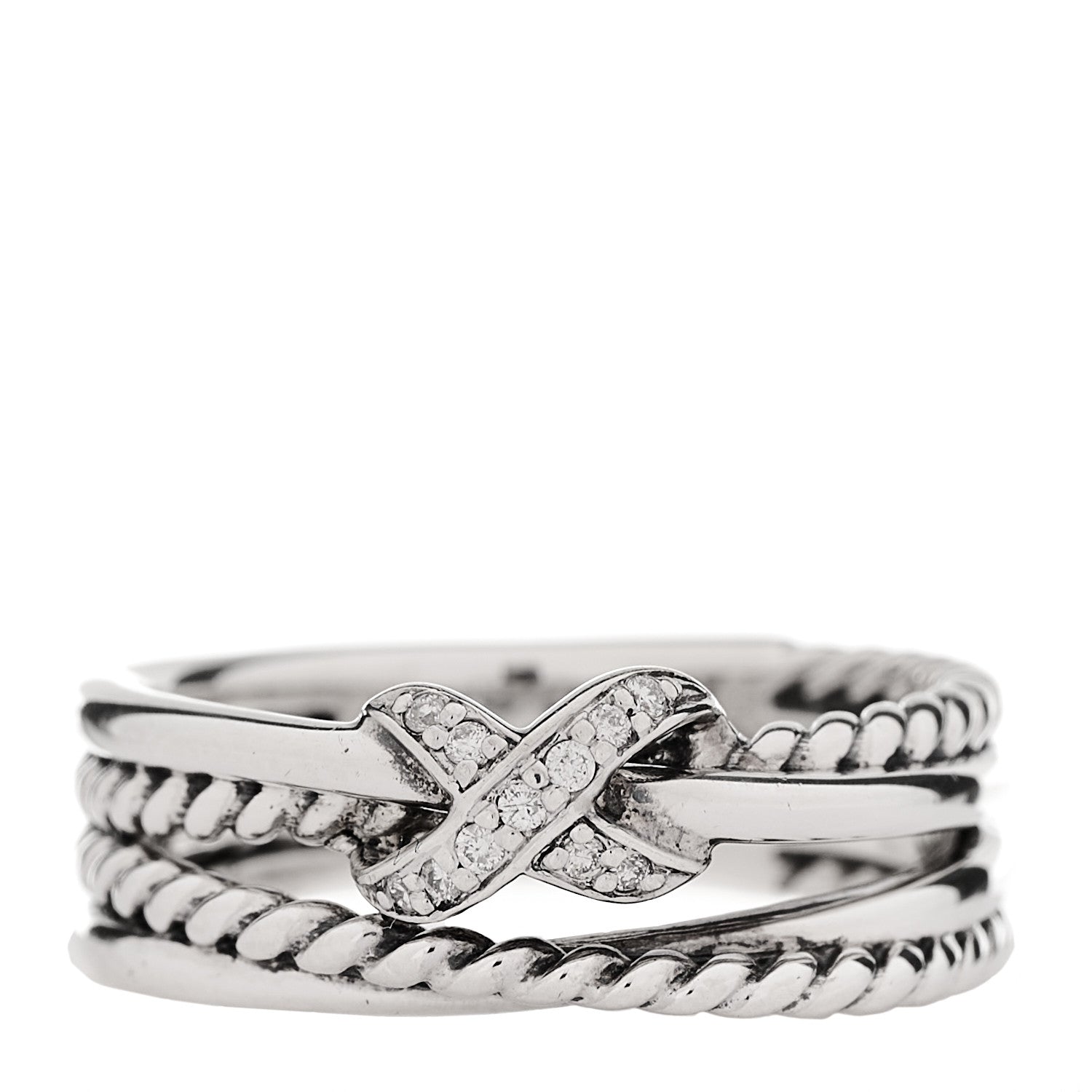 David Yurman Sterling Silver Diamond X Crossover Ring 52 6 1 of 5