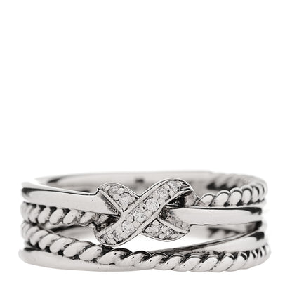 David Yurman Sterling Silver Diamond X Crossover Ring 52 6 1 of 5