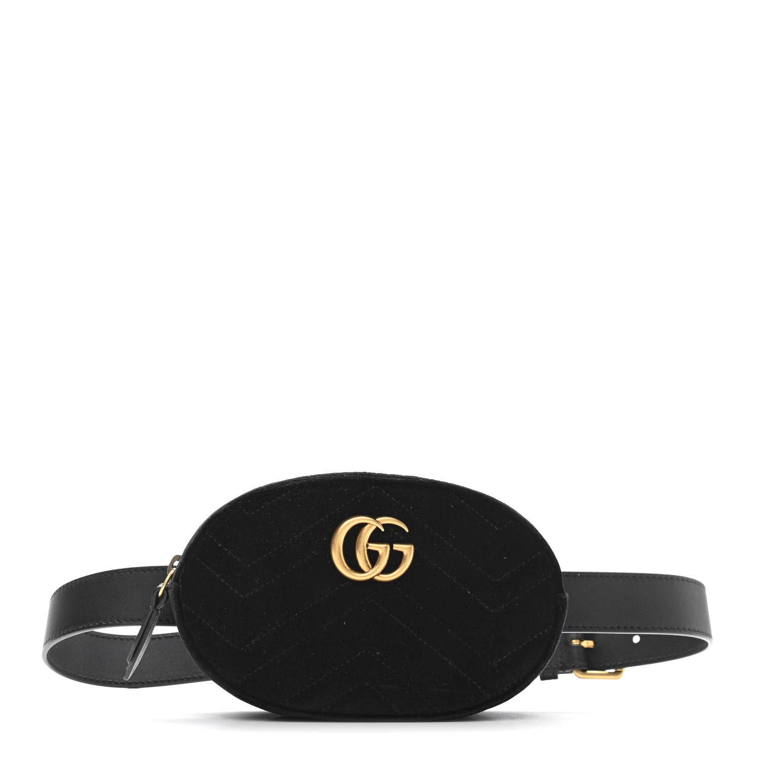Gucci Velvet Matelasse GG Marmont Belt Bag 85 34 Black 1 of 11