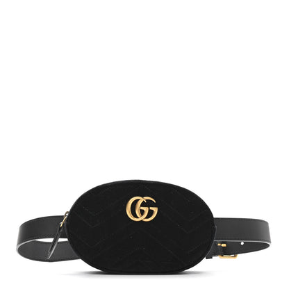 Gucci Velvet Matelasse GG Marmont Belt Bag 85 34 Black 1 of 11