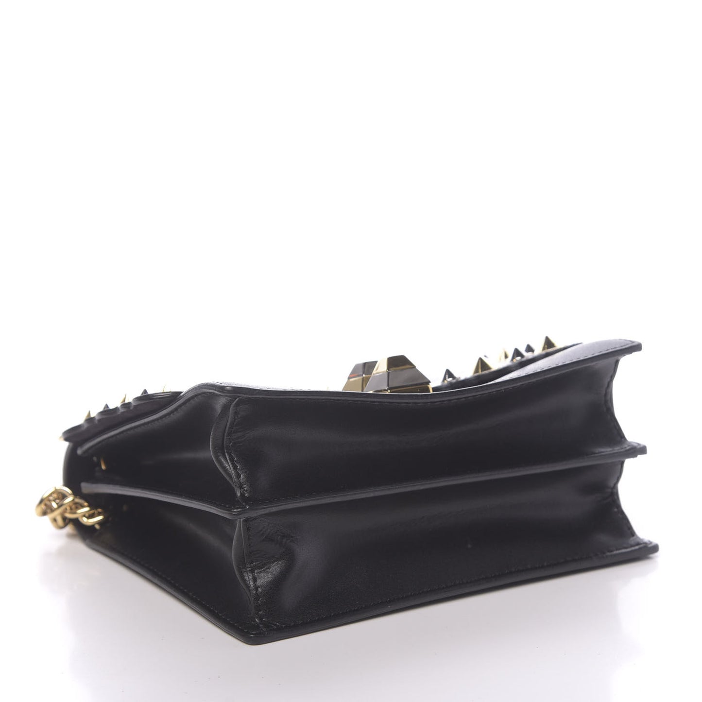 Vitello Liberty Metal Scalloped Multi Studded Small Kan I Shoulder Bag Black
