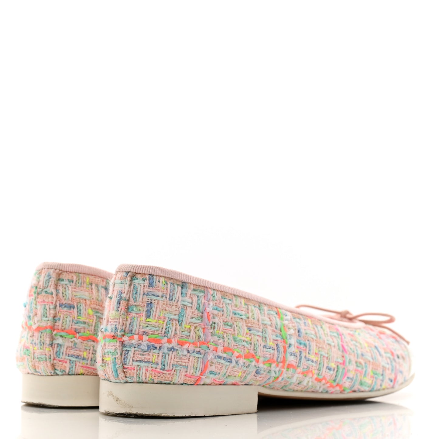 Tweed Patent Cap Toe Ballerina Flats 36 Pink White