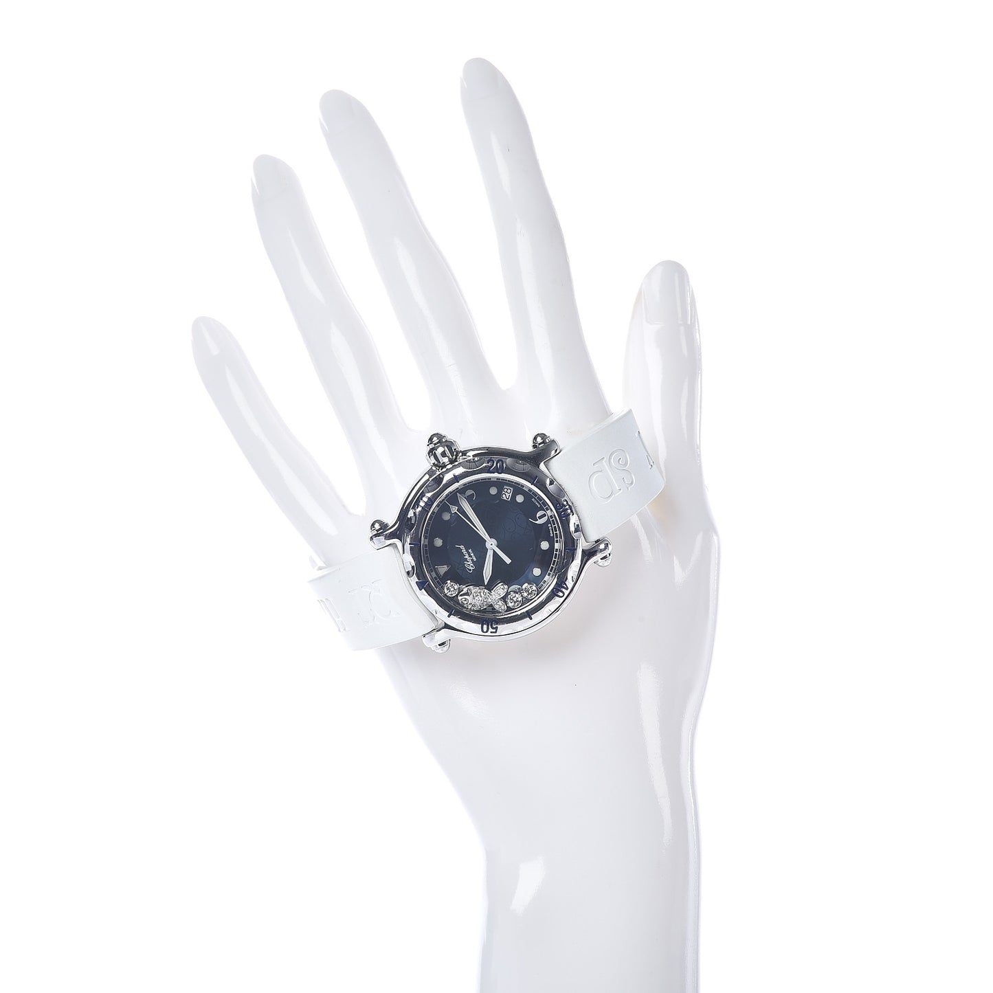 Stainless Steel Rubber Diamond 38mm Happy Sport Fish Quartz Watch White