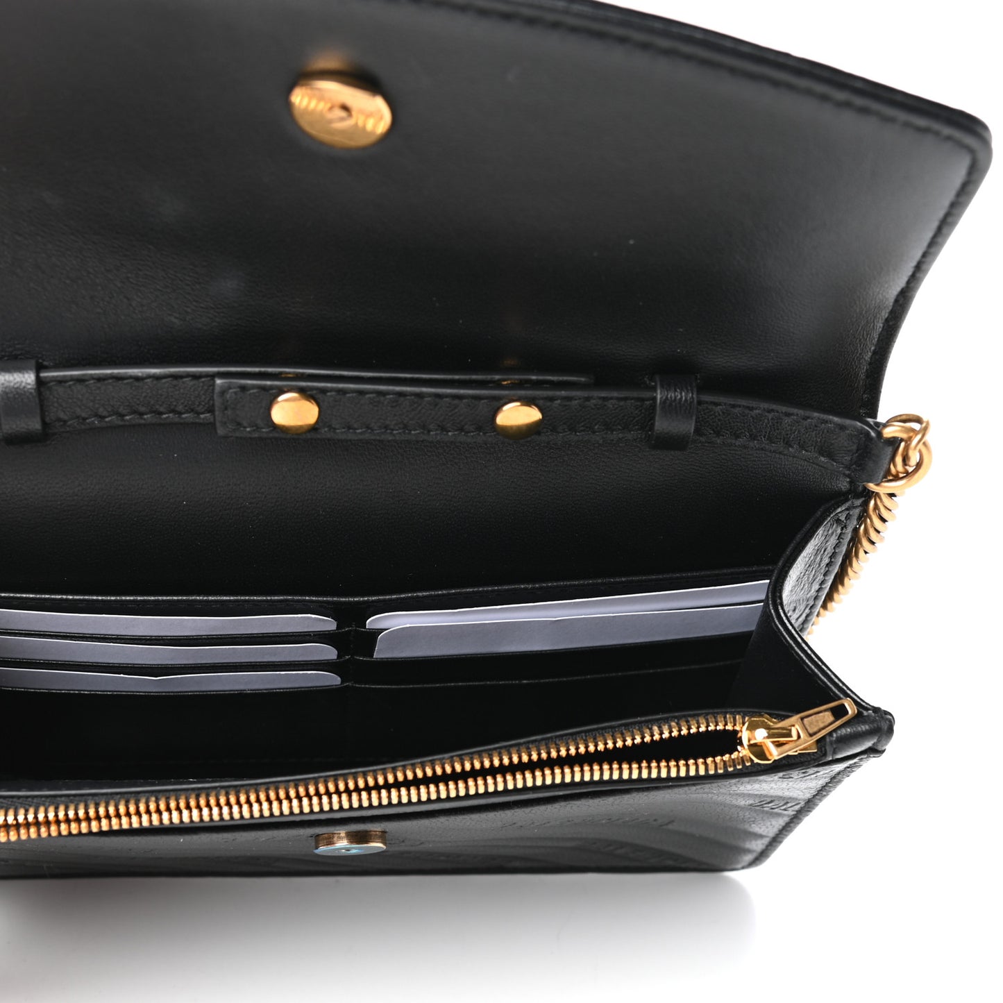 Shiny Goatskin Logo Embossed BB Wallet On Chain Black