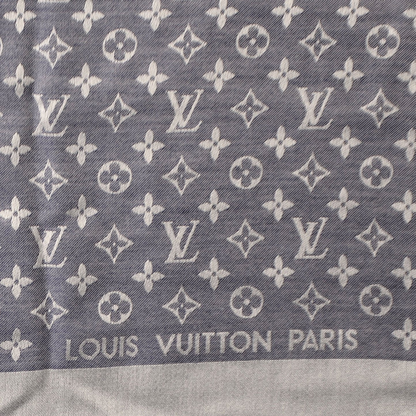 Silk Wool Monogram Denim Shawl Blue
