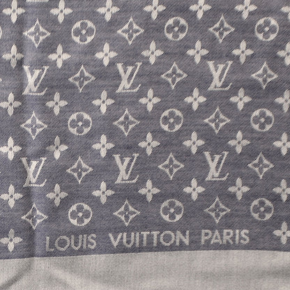 Louis Vuitton Silk Wool Monogram Denim Shawl Blue 4 of 5