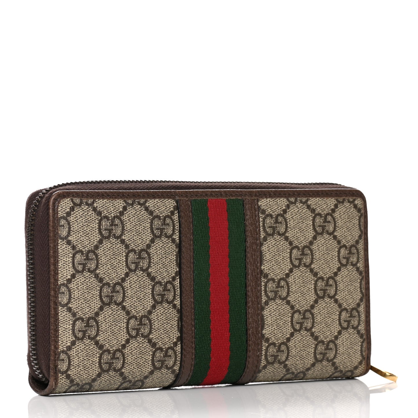 GG Supreme Monogram Web Ophidia Zip Around Wallet Brown